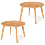 Costway Tavolino da esterno rotondo 62 cm in legno massello, Tavolino laterale basso da giardino da caffè montaggio semplice naturale - immagine 6