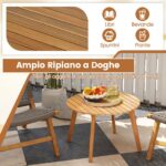 Costway Tavolino da esterno rotondo 62 cm in legno massello, Tavolino laterale basso da giardino da caffè montaggio semplice naturale - immagine 11
