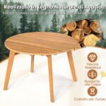 Costway Tavolino da esterno rotondo 62 cm in legno massello, Tavolino laterale basso da giardino da caffè montaggio semplice naturale - immagine 10