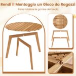 Costway Tavolino da esterno rotondo 62 cm in legno massello, Tavolino laterale basso da giardino da caffè montaggio semplice naturale - immagine 8