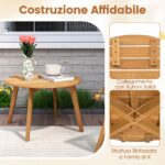 Costway Tavolino da esterno rotondo 62 cm in legno massello, Tavolino laterale basso da giardino da caffè montaggio semplice naturale - immagine 9