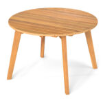 Costway Tavolino da esterno rotondo 62 cm in legno massello, Tavolino laterale basso da giardino da caffè montaggio semplice naturale