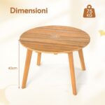 Costway Tavolino da esterno rotondo 62 cm in legno massello, Tavolino laterale basso da giardino da caffè montaggio semplice naturale - immagine 7