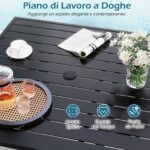 Costway Tavolino da giardino in metallo con foro per ombrellone e tappo per foro, Tavolo per patio cortile e bordo piscina 90 x 90 cm Nero - immagine 6
