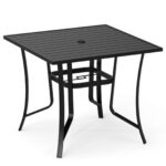Costway Tavolino da giardino in metallo con foro per ombrellone e tappo per foro, Tavolo per patio cortile e bordo piscina 90 x 90 cm Nero - immagine 3