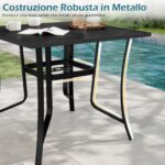 Costway Tavolino da giardino in metallo con foro per ombrellone e tappo per foro, Tavolo per patio cortile e bordo piscina 90 x 90 cm Nero - immagine 8