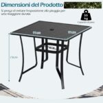 Costway Tavolino da giardino in metallo con foro per ombrellone e tappo per foro, Tavolo per patio cortile e bordo piscina 90 x 90 cm Nero - immagine 4