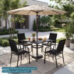 Costway Tavolino da giardino in metallo con foro per ombrellone e tappo per foro, Tavolo per patio cortile e bordo piscina 90 x 90 cm Nero - immagine 5