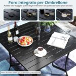 Costway Tavolino da giardino in metallo con foro per ombrellone e tappo per foro, Tavolo per patio cortile e bordo piscina 90 x 90 cm Nero - immagine 7