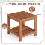 Costway Tavolino laterale da esterno a 2 livelli in legno massello con ripiano portaoggetti, Tavolo quadrato rustico per patio giardino veranda e soggiorno - immagine 6