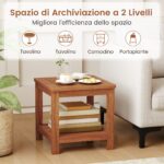 Costway Tavolino laterale da esterno a 2 livelli in legno massello con ripiano portaoggetti, Tavolo quadrato rustico per patio giardino veranda e soggiorno - immagine 7