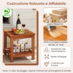 Costway Tavolino laterale da esterno a 2 livelli in legno massello con ripiano portaoggetti, Tavolo quadrato rustico per patio giardino veranda e soggiorno - immagine 9