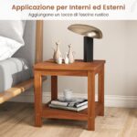 Costway Tavolino laterale da esterno a 2 livelli in legno massello con ripiano portaoggetti, Tavolo quadrato rustico per patio giardino veranda e soggiorno - immagine 10