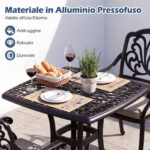 Costway Tavolino laterale da esterno in alluminio fuso antiruggine resistente alle intemperie, Tavolo quadrato da giardino con foro per ombrellone Nero - immagine 9