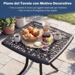 Costway Tavolino laterale da esterno in alluminio fuso antiruggine resistente alle intemperie, Tavolo quadrato da giardino con foro per ombrellone Nero - immagine 6