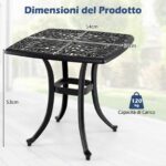 Costway Tavolino laterale da esterno in alluminio fuso antiruggine resistente alle intemperie, Tavolo quadrato da giardino con foro per ombrellone Nero - immagine 5