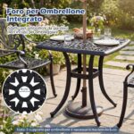 Costway Tavolino laterale da esterno in alluminio fuso antiruggine resistente alle intemperie, Tavolo quadrato da giardino con foro per ombrellone Nero - immagine 8