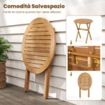 Costway Tavolino pieghevole da esterno 67 cm in legno di acacia con piano a doghe, Tavolino da bistrot rotondo per giardino balcone Naturale - immagine 11