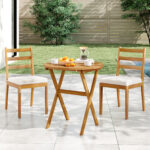 Costway Tavolino pieghevole da esterno 67 cm in legno di acacia con piano a doghe, Tavolino da bistrot rotondo per giardino balcone Naturale - immagine 4