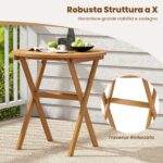 Costway Tavolino pieghevole da esterno 67 cm in legno di acacia con piano a doghe, Tavolino da bistrot rotondo per giardino balcone Naturale - immagine 10