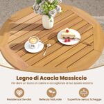 Costway Tavolino pieghevole da esterno 67 cm in legno di acacia con piano a doghe, Tavolino da bistrot rotondo per giardino balcone Naturale - immagine 9