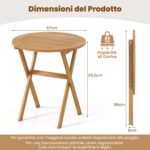 Costway Tavolino pieghevole da esterno 67 cm in legno di acacia con piano a doghe, Tavolino da bistrot rotondo per giardino balcone Naturale - immagine 7