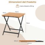 Costway Tavolino pieghevole da esterno con piano verniciabile 2 ganci di fissaggio e struttura a x, Tavolo da giardino quadrato in legno di acacia - immagine 6