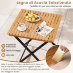 Costway Tavolino pieghevole da esterno con piano verniciabile 2 ganci di fissaggio e struttura a x, Tavolo da giardino quadrato in legno di acacia - immagine 9