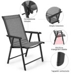 Costway Tavolo bistrò quadrato e set di 2 sedie pieghevoli e portatili da esterno, Tavolo da pranzo pieghevole e set di 2 sedie per veranda Grigio - immagine 10