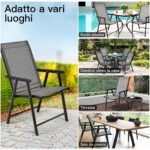 Costway Tavolo bistrò quadrato e set di 2 sedie pieghevoli e portatili da esterno, Tavolo da pranzo pieghevole e set di 2 sedie per veranda Grigio - immagine 11