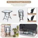 Costway Tavolo bistrò quadrato e set di 2 sedie pieghevoli e portatili da esterno, Tavolo da pranzo pieghevole e set di 2 sedie per veranda Grigio - immagine 12