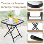 Costway Tavolo bistrò quadrato e set di 2 sedie pieghevoli e portatili da esterno, Tavolo da pranzo pieghevole e set di 2 sedie per veranda Grigio - immagine 13