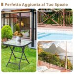 Costway Tavolo bistrò quadrato e set di 2 sedie pieghevoli e portatili da esterno, Tavolo da pranzo pieghevole e set di 2 sedie per veranda Grigio - immagine 14