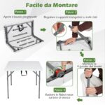 Costway Tavolo campeggio pieghevole per interno ed esterno, Tavolino da esterno richiudibile con maniglia di trasporto tavolo da gioco quadrato - immagine 7