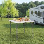 Costway Tavolo campeggio pieghevole per interno ed esterno, Tavolino da esterno richiudibile con maniglia di trasporto tavolo da gioco quadrato - immagine 3