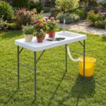 Costway Tavolo da campeggio con rubinetto e lavandino, Tavolo pieghevole e portatile per lavaggio e preparazione di cibi pesca e verdure - immagine 4