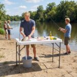 Costway Tavolo da campeggio con rubinetto e lavandino, Tavolo pieghevole e portatile per lavaggio e preparazione di cibi pesca e verdure - immagine 3