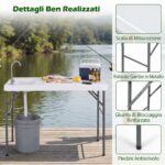 Costway Tavolo da campeggio con rubinetto e lavandino, Tavolo pieghevole e portatile per lavaggio e preparazione di cibi pesca e verdure - immagine 9