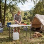 Costway Tavolo da campeggio con rubinetto e lavandino, Tavolo pieghevole e portatile per lavaggio e preparazione di cibi pesca e verdure - immagine 2