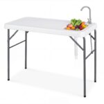 Costway Tavolo da campeggio con rubinetto e lavandino, Tavolo pieghevole e portatile per lavaggio e preparazione di cibi pesca e verdure - immagine 5