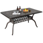 Costway Tavolo da giardino con foro ombrellone da 5 cm 151 x 91 x 73 cm, Tavolo da pranzo esterno per patio cortile e bordo piscina Rosso
