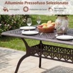 Costway Tavolo da giardino con foro ombrellone da 5 cm 151 x 91 x 73 cm, Tavolo da pranzo esterno per patio cortile e bordo piscina Rosso - immagine 7