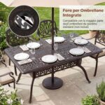 Costway Tavolo da giardino con foro ombrellone da 5 cm 151 x 91 x 73 cm, Tavolo da pranzo esterno per patio cortile e bordo piscina Rosso - immagine 8