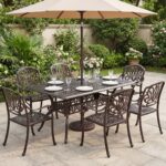 Costway Tavolo da giardino con foro ombrellone da 5 cm 151 x 91 x 73 cm, Tavolo da pranzo esterno per patio cortile e bordo piscina Rosso - immagine 4