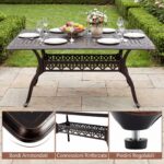 Costway Tavolo da giardino con foro ombrellone da 5 cm 151 x 91 x 73 cm, Tavolo da pranzo esterno per patio cortile e bordo piscina Rosso - immagine 9