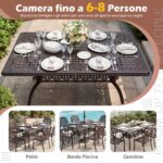 Costway Tavolo da giardino con foro ombrellone da 5 cm 151 x 91 x 73 cm, Tavolo da pranzo esterno per patio cortile e bordo piscina Rosso - immagine 10