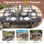 Costway Tavolo da giardino con foro ombrellone da 5,3 cm 151 x 91 x 73 cm, Tavolo da pranzo esterno per patio cortile e bordo piscina Rosso - immagine 7
