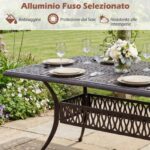Costway Tavolo da giardino con foro ombrellone da 5,3 cm 151 x 91 x 73 cm, Tavolo da pranzo esterno per patio cortile e bordo piscina Rosso - immagine 9
