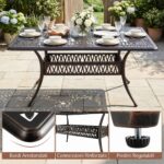 Costway Tavolo da giardino con foro ombrellone da 5,3 cm 151 x 91 x 73 cm, Tavolo da pranzo esterno per patio cortile e bordo piscina Rosso - immagine 10