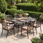 Costway Tavolo da giardino con foro ombrellone da 5,3 cm 151 x 91 x 73 cm, Tavolo da pranzo esterno per patio cortile e bordo piscina Rosso - immagine 4